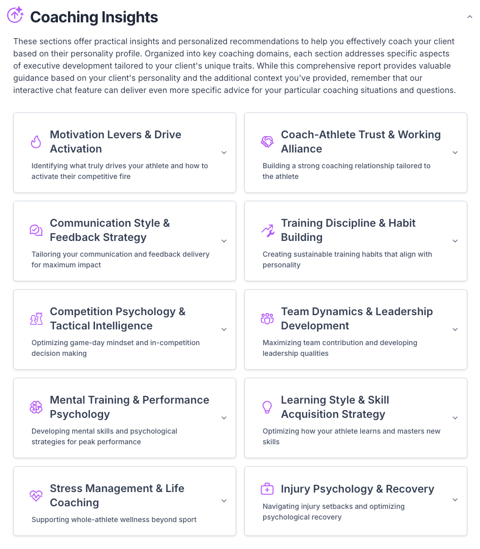 Coaching report sections (Sports)